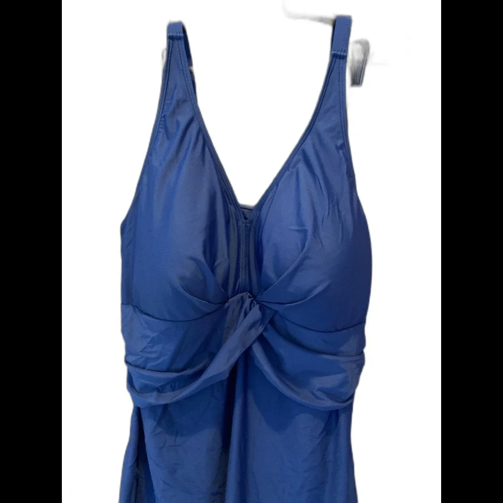 Perona One Piece Swimsuit Modest Plus Size 2X Navy Blue‎ Flattering Long Skirt - Picture 2 of 11